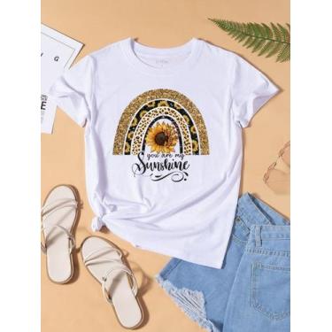 Imagem de Blusa T-shirt Camiseta Feminina Estampada -Girassol- Várias Estampas -