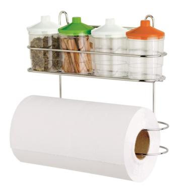 Imagem de Porta Papel Toalha de Parede Suporte Suspenso com Porta Tempero 4 Potes de Plástico