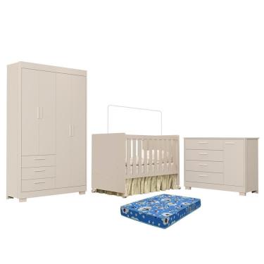 Imagem de Dormitório Zaki Guarda Roupa, Cômoda E Berço Katatau Areia Fosco Com Colchão Physical - Reller Móveis Areia Fosco