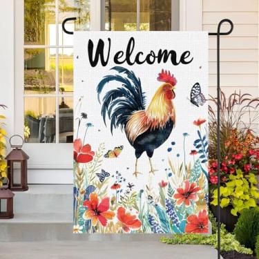 Imagem de Bandeira de jardim de galinha para exterior, vertical de serapilheira dupla face, jardim de boas-vindas, bandeira de quintal pequeno, casa para decoração, casa de férias sazonal fazenda primavera
