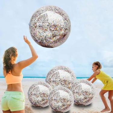 Imagem de Kit 5 Bola de Praia Inflável com Glitter, Bola de Vinil Transparentes Gigante com Bomba de Ar Manual, 2 de 60cm e 3 de 40cm, Para Piscina Praia Festa Verão Crianças Adultos