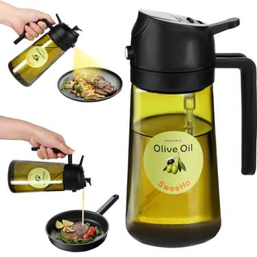 Imagem de SweeHo Pulverizador de óleo para cozinhar, pulverizador de azeite de oliva de 470 ml e dispensador de óleo 2 em 1, frasco de spray de óleo de vidro de grau alimentício para fritadeira a ar, churrasco