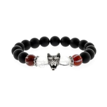 Imagem de RGEMCY Pulseira elástica de pedra vulcânica natural de 8 mm, pulseira moderna de ágata preta fosca, pulseira moderna adequada para adolescentes, dia dos pais, aniversário, presente de aniversário, One