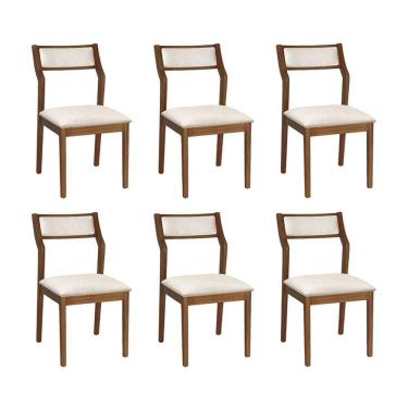 Imagem de Conjunto 6 Cadeiras De Jantar Lagum Conforto Estofada Jequitibá Terra Linho Bege