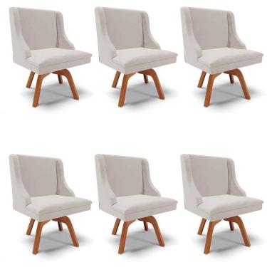 Imagem de Kit 6 Cadeiras Estofadas Base Giratória De Madeira Lia Veludo Cinza - Ibiza