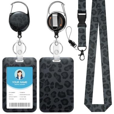Imagem de Soleebee Cordão de guepardo com estampa de leopardo preto para crachás de identificação, lindo suporte de crachá de identificação e cordão destacável, chaveiro retrátil, carretel resistente com