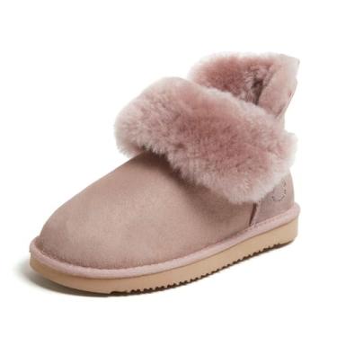 Imagem de Dearfoams Bota feminina dobrável Fireside genuína resistente à água para uso interno/externo, Rosa empoeirado, 36
