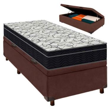 Imagem de Cama Box Bau Marrom + Colchão Solteiro Airtech 150 Ortobom