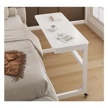 Imagem de Mesa lateral para cama móvel, mesa em forma de C com rodas universais giratórias de 360°, varões de rolamento de carga reforçados, área pequena, mesa de computador, mesa de laptop, estação de trabalho