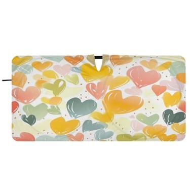 Imagem de Blueangle Pára-brisa colorido coração para-sol - 149.9 cm x 76.2 cm dobrável carro janela frontal blocos pára-sol raios UV viseira de sol (431)