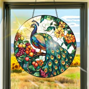 Imagem de Apanhador solar de acrílico colorido, decoração de janela pendurada com apanhadores de sol de pavão, arte de parede de arco-íris, para sala de estar, quarto, varanda, decoração de jardim interno e