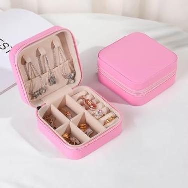 Imagem de Pequena caixa de joias deslumbrante, organizador de estojos de viagem, presentes personalizados, acessórios de joias para adolescentes, presente de Natal para mulheres, rosa profundo