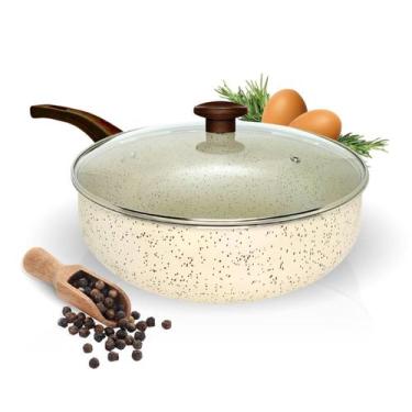 Imagem de Frigideira Wok 28 Antiaderente Teflon com Tampa de Vidro Grande