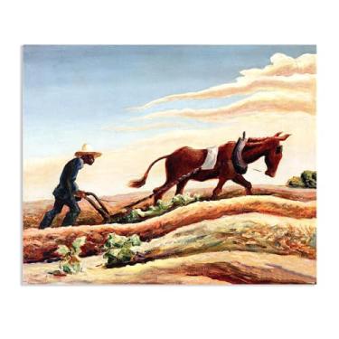 Imagem de Zeichn8u Thomas Hart Benton Paintings Wall Art Ploughing it Under Classic Art Reproduções Thomas Hart Benton Pôster em tela para sala de estar decoração de parede de casa 70 x 60 cm (28 x 24 polegadas