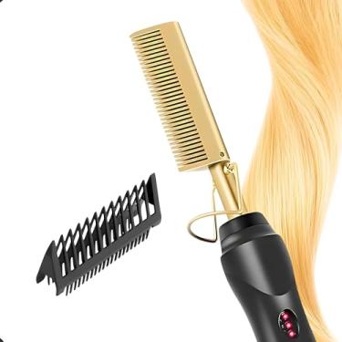 Imagem de Pente Alisador Modelador Elétrico Profissional + Protetor – Escova de Aquecimento Rápido com Ajuste de Temperatura para Todos os Tipos de Cabelo