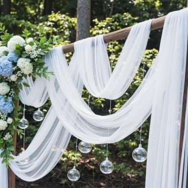 Imagem de SlenyuBridal Tecido drapeado de arco de casamento, 1 painel de 6 m, cortina de pano de fundo branco transparente, tecido de chiffon, lençol, painéis drapeados para cerimônias de arco de casamento