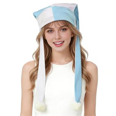 Imagem de UniqKaliber Chapéu de bobo da corte de carnaval com orelha longa com pompom palhaço acessório de Halloween para festa de máscaras