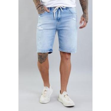 Imagem de Bermuda Jeans Masculina Destroyed Slim com Cordão no Cós-Masculino