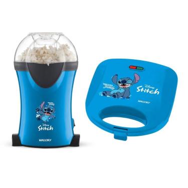 Imagem de Kit Mallory Stitch Pipoqueira Elétrica 1200W Sem Óleo e Sanduicheira Elétrica 750W Antiaderente Azul