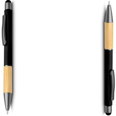 Imagem de Caneta Esferográfica em Alumínio Reciclável com Bambu, Escrita Azul, Ponta Touch, Refil Parker, Executiva (Kit 2 Preto)