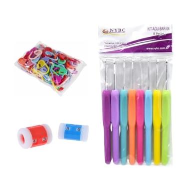 Imagem de Kit Crochê Completo 8 Agulhas Cabo Emborrachado + 100 Marcadores de Ponto Newz + Contador Manual de Carreiras Tricô Amigurumi Artesanato