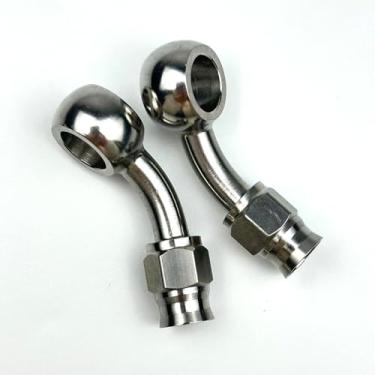 Imagem de 2 peças de aço inoxidável 45 graus cotovelo fêmea AN3-3 3AN para métrica M10 10 mm parafuso banjo adaptador de encaixe de mangueira de freio de olhal