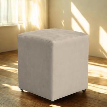 Imagem de Puff quadrado em MDF e Estofado em Veludo suporta até 150kl sala，quarto，pufe，puff redondo(Bege)