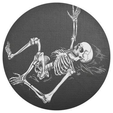 Imagem de xigua Jogo americano redondo de esqueleto engraçado de Halloween, conjunto de 4, tapete de mesa redondo antiderrapante resistente ao calor, tapetes de mesa de 48 cm para decoração de cozinha, jantar e