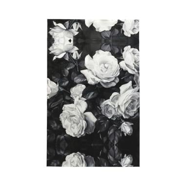 Imagem de XLLingL Toalhas de cozinha waffle com estampa de rosa preta e branca, panos de prato de microfibra, perfeitos para decoração e limpeza de cozinha - 1 peça