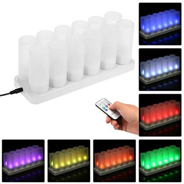 Imagem de Conjunto de 12 Velas Velin Sem Chama LED Recarregáveis com Controle Remoto Copos Opacos e Base Carregamento para Festas Feriados Festivais Casamentos