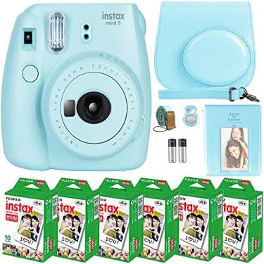 Imagem de FujiFilm Câmera instantânea Instax Mini 9 + mini filme Fujifilm Instax (60 folhas) pacote com ofertas número um acessórios, incluindo estojo de transporte, lente de selfie, álbum de fotos (azul gelo)