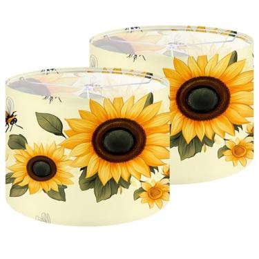 Imagem de Conjunto de 2 persianas de tecido, flores e plantas, 33 cm, linho natural feito à mão, abajures para candeeiros de mesa, luminárias de chão (2, girassol)