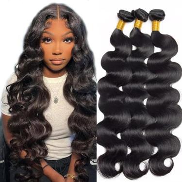 Imagem de Pacotes de cabelo humano de cor preta natural 46 50 55 cm extensões de cabelo Remy virgem brasileiro saudável e macio trama dupla para mulheres ofertas