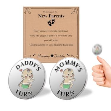 Imagem de Lovely Double-Sided New Parents Funny Decision Coin with Blessing Card for Couples, Flip Decision Coin as Pregnancy Gifts New Baby Gifts for New Mom Dad