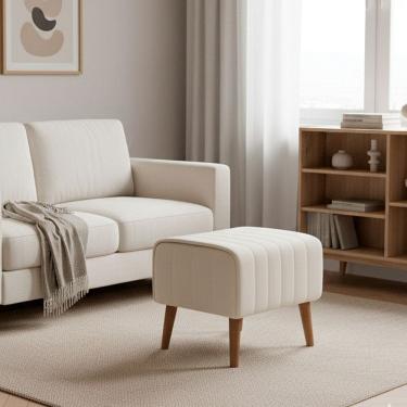 Imagem de Puff Verso Bouclé Premium Exclusivo De Luxo Assento Extra Para Sala Quarto Pés Palito Design Autoral