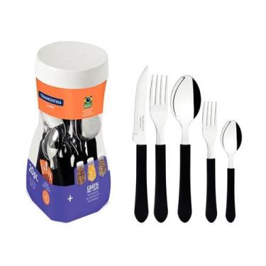Imagem de Faqueiro Tramontina Inox Com Cabo Plástico Preto 20 Peças, Preto, 20