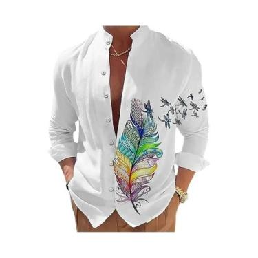 Imagem de Camisa Masculina De Manga Longa Com Estampa 3D De Flores, Moda Casual,