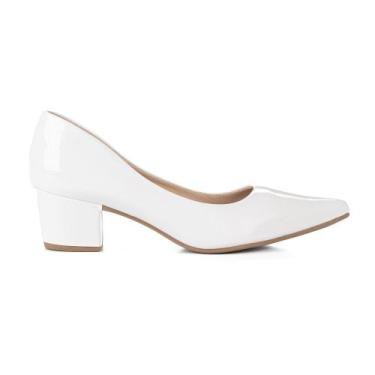 Imagem de Sapato Scarpin Moda Feminina Rafaela Salto Baixo Grosso 5 Cm, Branco, 