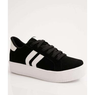 Imagem de Tênis Casual Feminino Recortes Marisa Preto-87103, Preto e branco, 35