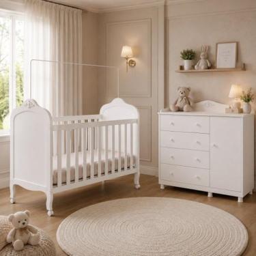 Imagem de Kit Berço Com Cômoda Peroba Elô Branco Quarto Infantil