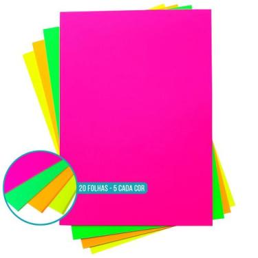 Imagem de Papel Neon A4 180g Mix 4 Cores Pink Amarelo Laranja Verde Pacote com 2