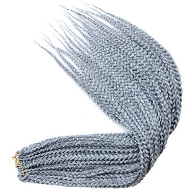 Imagem de Mayloss 6 Pacotes/lote (14/18/24/30) polegada 1 cm 20 Fios/pacote 3X Caixa Fina Trança Crochet Extensionin de Cabelo Diâmetro 3X Trança Sintética Extensões de Cabelo Crochet Tranças Cor de Cabelo (14 polegad, cinzento)