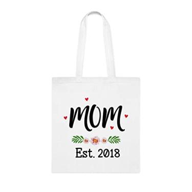 Imagem de Mom Est. 2018 Tote bag, Mom Est. 2018, Mom Idea, Gift For Mom, Mom Shoulder Bag, Mom Reusable Bags, Gift for Mom from Favorite Daughter, Son And Kids, Branco