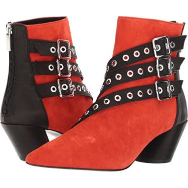 Imagem de Shellys London Frasier Botinha Feminina de Camurça Vermelha com Fecho de Fivela e Salto Angular, Vermelho, 9