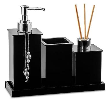 Imagem de Kit Lavabo/Jogo Banheiro Em Acrílico Preto 04 Itens (Saboneteira/Pote Multiuso/Difusor/Bandeja) - Acribom