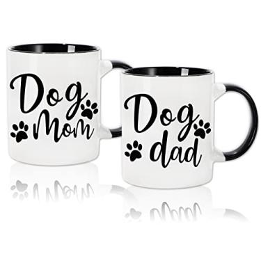 Imagem de Whaline 2 peças de canecas de cerâmica de pata de cachorro de 325 ml mãe cachorro pai branco preto pata de cachorro caneca de cerâmica com caixa de presente para amantes de cães, dono de cachorro, presentes para pais de animais de estimação, decoração de mesa