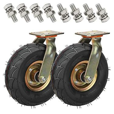 Imagem de 2 peças de rodízios resistentes com freios laterais, rodas pneumáticas com parafusos, roda de borracha de rolamento duplo de esferas, absorção de choque silenciosa móvel, para carrinhos/móveis