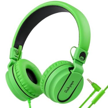Imagem de rockpapa 950 fones de ouvido com microfone para crianças para computador escolar, fones de ouvido intra-auriculares com fio dobrável para meninos crianças meninas adolescentes estudantes jovens adulto preto verde