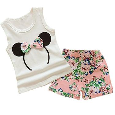 Imagem de MH-Lucky Conjunto de 2 peças com camiseta + calça curta para bebês meninas, T - rosa, 4 Anos