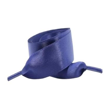 Imagem de Silk Satin Ribbon Shoelaces Width Flat Shoelace Boots Sneakers Colourful Laces For Shoes Accesories (Color : Navy blue, Size : 100cm)